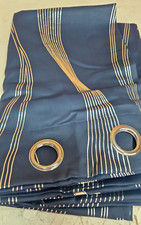Kids Curtains 72 Drop Curtains Navy Blue Panels Wave Line Foil Printed Blackout