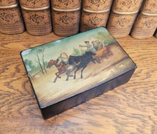 Antique Russian Lacquered Papier Mache Box Troika Racing c1860
