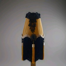 BEAUTIFUL VINTAGE 6" CLIP ON BOUDOIR CHIFFON PLEATED LAMPSHADE IN BLACK & GOLD