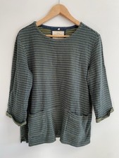 Seasalt UK 14 Green Blue Striped Top ‘Overture’ Fishermans Artist Smock Jumper