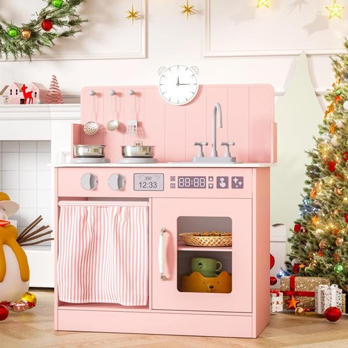 Wooden kids play - kitchen, pink