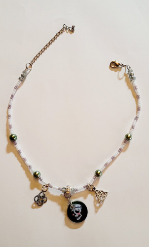 Green silver glass beaded - silver,