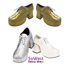 Fancy Dress Mens 70s 80s Platform White Silver Gold Shoes