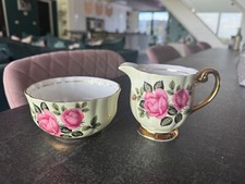 Windsor Milk Jug & Sugar Bowl – Pink Roses on Yellow – Bone China England