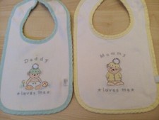 mummy loves me/daddy loves me-cotton baby bibs x 2-Unisex daddy/mummy loves me b