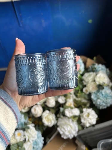 Blue candle holders used - -, but