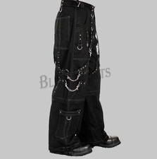 Men's Black  Gothic Cyber Trouser Thread Punk Bondage Pants Metal Studs Trousers