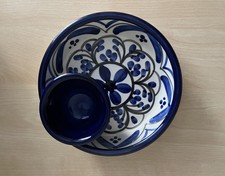 Olive Dish w Integral Bowl For Pips Hand Painted Ceramic Pottery Made in Spain