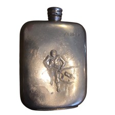 Vintage Retro Metal Hip Flask, Fishing, Hunting, Golfer Design Collector Pnp Inc