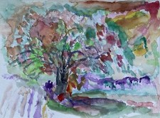 Landscape with Tree Watercolor