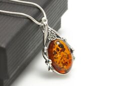 NATURAL BALTIC AMBER Jewellery Gemstone STERLING SILVER 925 PENDANT NECKLACE