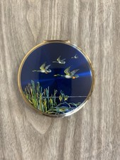 Vintage Stratton Brass & Enamel Powder Compact Mirror With Flying Ducks Design