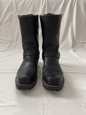 16in Wesco Black Engineer Boots, Size 14D, Rare Red Cross Sole, Pull Up Straps