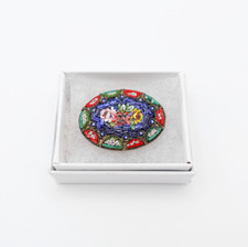 Early Italian Micro Mosaic Flower Brooch Marked RM Made in Italy