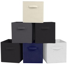 6x Foldable Fabric Storage Boxes Square Drawer Canvas Cubes for Toys Organizing