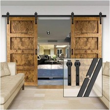 Double Sliding Barn Door Hardware 10FT/305cm Adjustable Splice Track Kit Black