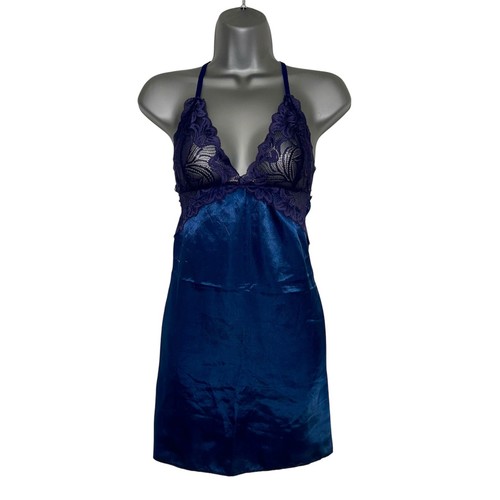 Satin lace cami navy blue - blue, slip