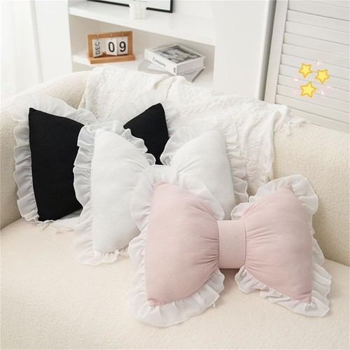 Lace bowknot throw pillow - pillow, pink