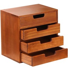 4 Drawer Desktop Storage Organizer in Modern Wood Design (9.8”x6.9”x 9.8”) 4-...