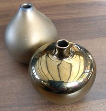 Pair of Bud Vases Set Brushed Gold and Mirrored Gold 4" Tall VGC