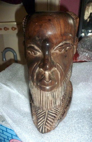 Carved wooden ethnic male head - wooden,