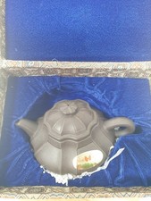 Chinese Brown Clay Teapot With Box And Label Unused Vintage