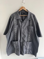 Omega Fashion Guayabera Grey Embroidered Cuban Short Sleeve Mens Shirt Size 3XL