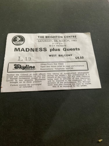 Madness concert ticket stub - concert,