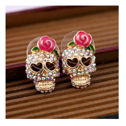 Skull roses crystal earrings - roses,