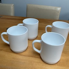 Set of 4 ARC Arcopal White Milk Glass Stackable 8oz Coffee Mugs Made in France
