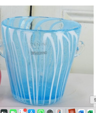 Murano Glass Ice Bowl  Blue White Stripes & Bubbles Italy. Venini for Disaronno"