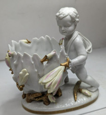 Big Antique Moore Bros. Porcelain Cherub Cactus Flower Vase Bowl  8 " Tall