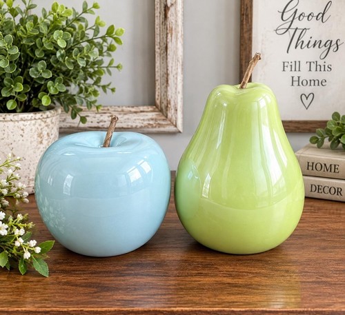 Ceramic apple pear figurines - ceramic,