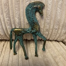 VINTAGE BRONZE GREEK STYLE HORSE STATUE ORNAMENT PATINA GIFT  DECOR COLLECTIBLE 