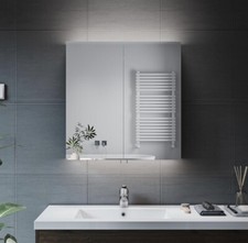 Illuminated Bathroom Mirror Cabinet LED with Shaver Socket Built-in Light Button