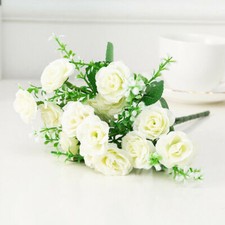 15Heads Stems Artificial silk Flowers openRose Bunch Wedding Home Grave Outdoor