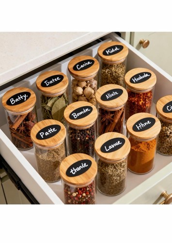 Glass spice jars - glass, wide