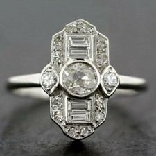 Antique Style Art Deco Old European Ring 14K White Gold Over 1.1Ct Diamond