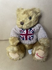 Harrods Teddy Bear Wearing Union Jack Jumper. 8 Inches High.