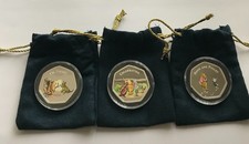3x Winnie the Pooh Silver Layered 50p's Fifty Pence Piece Pieces BU Sealed C.O.A