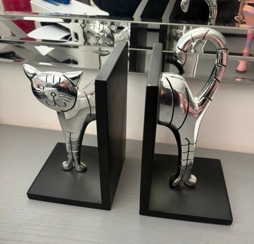 Vintage silver cat book ends - vintage,