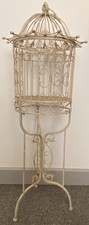 1.1m Vintage Display Birdcage Plant Stand White Wrought Iron Heavy Construction