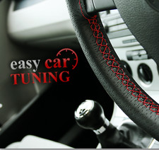 For Vauxhall/Opel Corsa D Black Perforated Real Leather Steering Wheel Cover Red