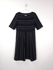 Toast Dress Size 12 Navy Ecru Stripe Wool Gauze Moroccan Midi Relaxed Tunic