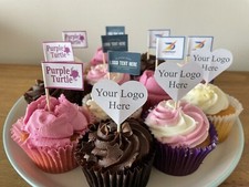 Personalised Cupcake Toppers/Picks Bespoke Logo Company Brand Advertising Cakes