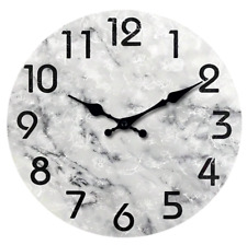 Stunning Wooden 30cm Clock -  Modern Grey & Black Marble Stressed Pattern Design