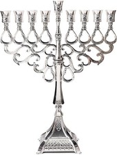 Silver Candle Holder Hanukiah Judaica 9 Branch Israel Holyland Menorah Lamp