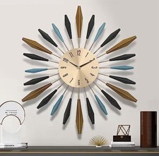 Large Metal Starburst Wall Clock Silent Non-Ticking Modern 55cm Home Decor