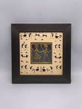 Framed Indian Warli Tribal Art Dhokra Ritual Cloth Painting & Brass Sculpture