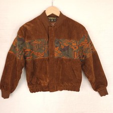 Vintage DAPA Mens Jacket Small Brown Suede Aztec Bomber Retro Quilted 90s Casual